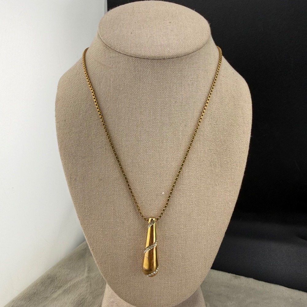 Givenchy Necklace Rhinestone Teardrop  Gold Tone Signed 36" - Picture 2 of 7